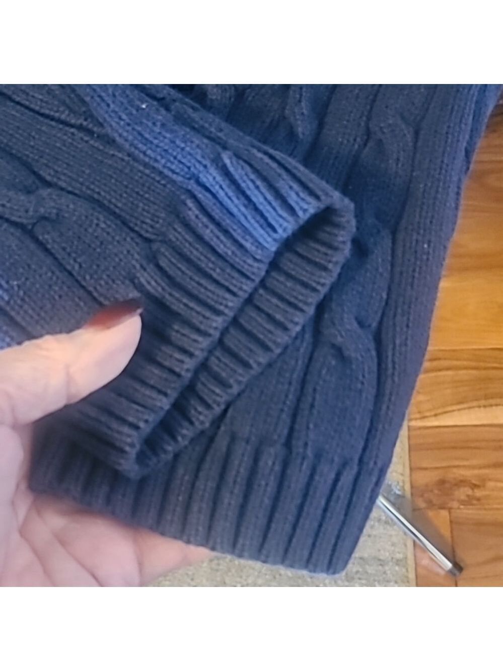 Chaps Cable Knit Sweater.sz.L.dark Blue/white Chaps Emblem. Unisex. (#1573) - Picture 2 of 15